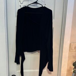 Black Open Back Long Sleeve Top